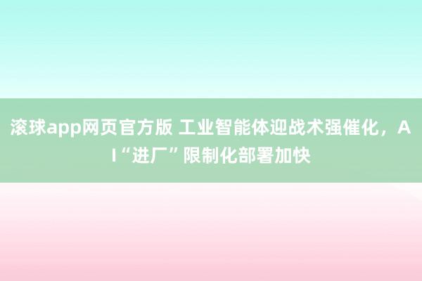 滚球app网页官方版 工业智能体迎战术强催化，AI“进厂”限制化